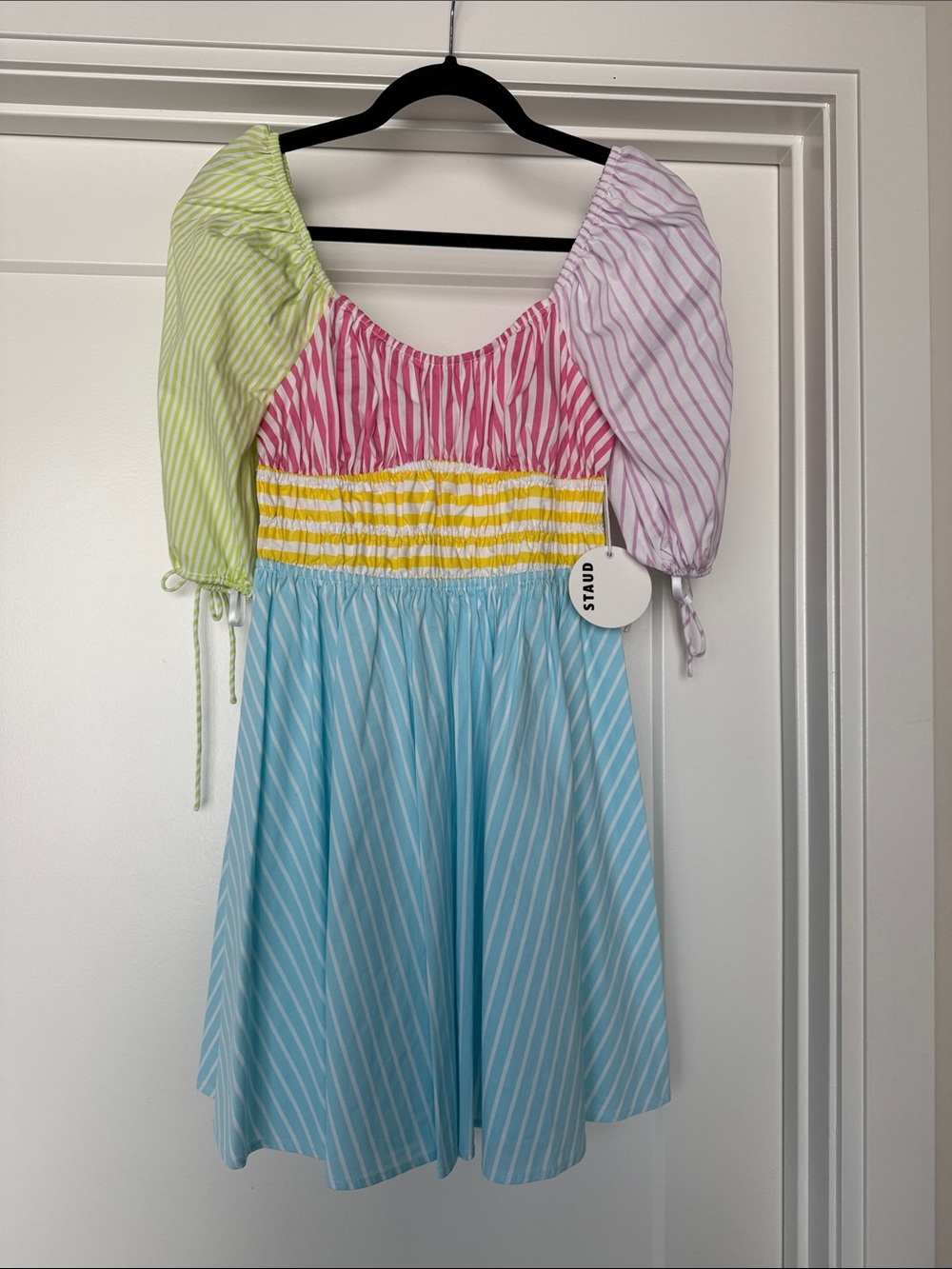 STAUD Stripe Dress - Pink, Yellow, Blue, Green & Lavender